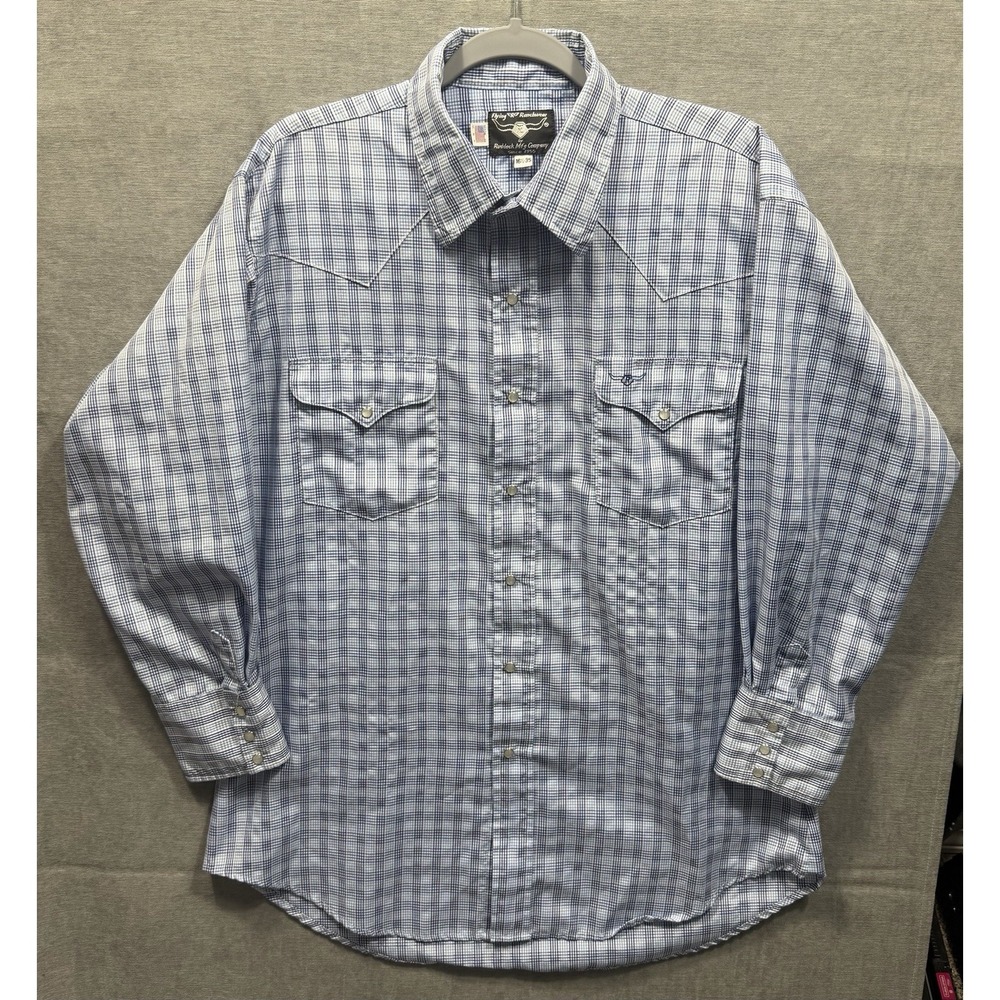 Flying R Ranchwear Western Shirt Mens 16.5/35 Blue Pearl Snap Cowboy